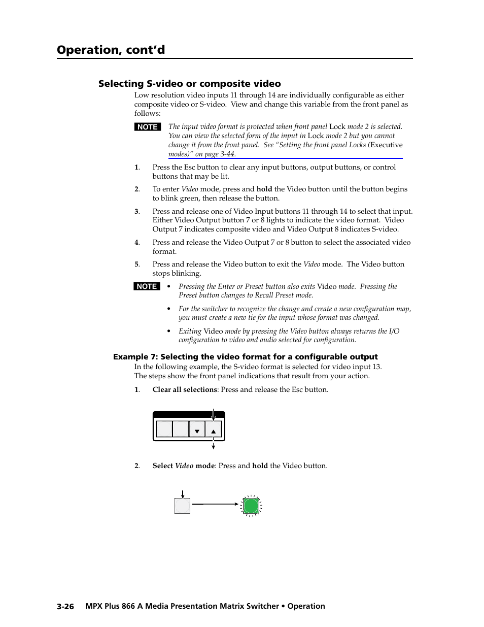 Selecting s-video or composite video, Selecting s-video or composite video -26, Input | Configuration, Preliminar y, Operation, cont’d | Extron Electronics MPX Plus 866 A Rev. B User Manual | Page 56 / 222