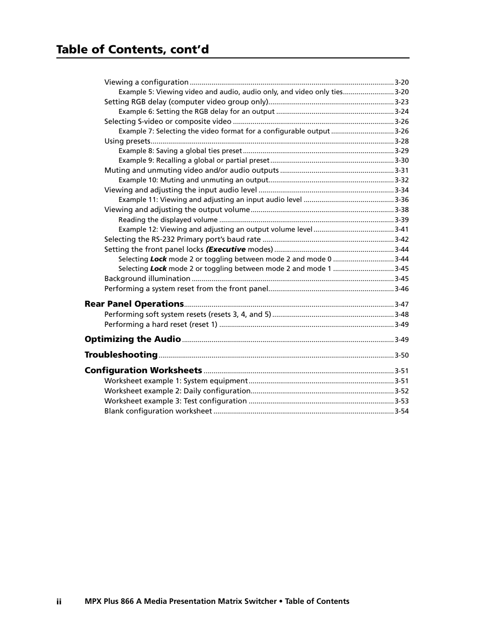 Preliminar y, Table of contents, cont’d | Extron Electronics MPX Plus 866 A Rev. B User Manual | Page 6 / 222