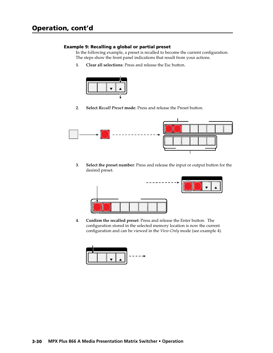 Example 9: recalling a global or partial preset, Recalling a preset, Preliminar y | Operation, cont’d | Extron Electronics MPX Plus 866 A Rev. B User Manual | Page 60 / 222