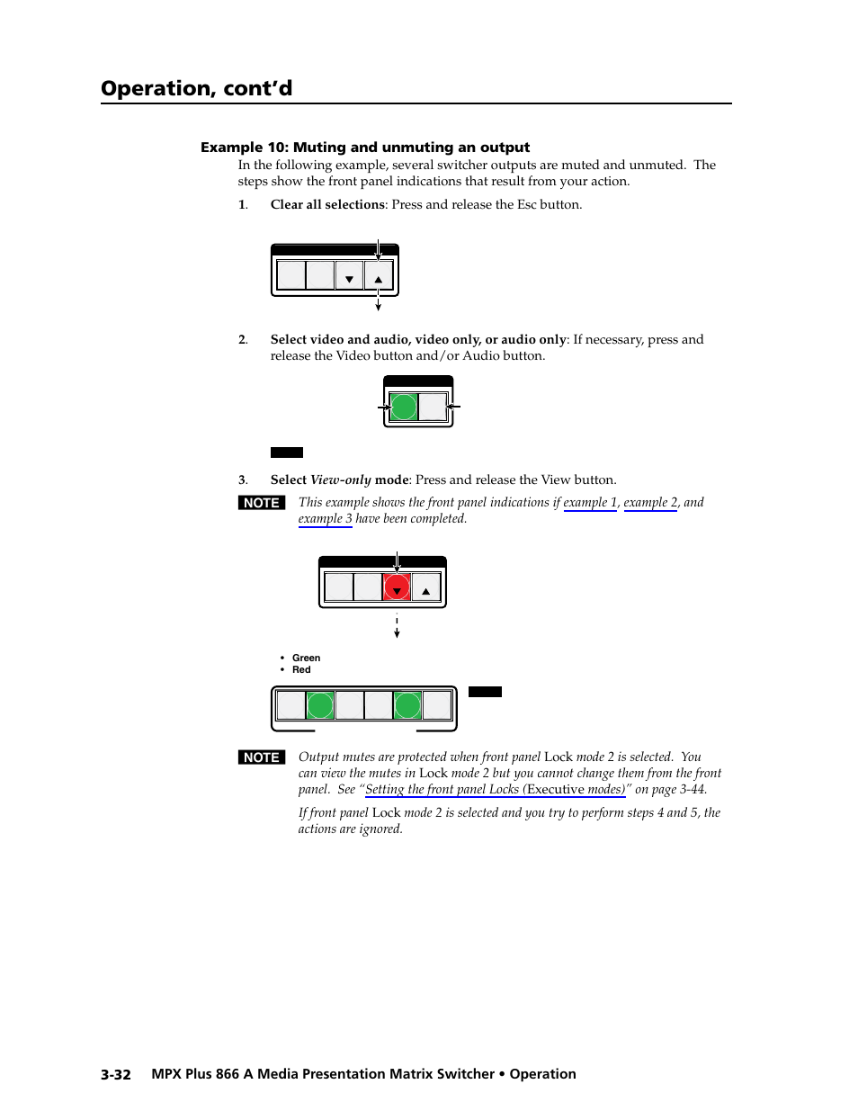 Example 10: muting and unmuting an output, Example 10: muting and unmuting an output -32, Preliminar y | Operation, cont’d | Extron Electronics MPX Plus 866 A Rev. B User Manual | Page 62 / 222