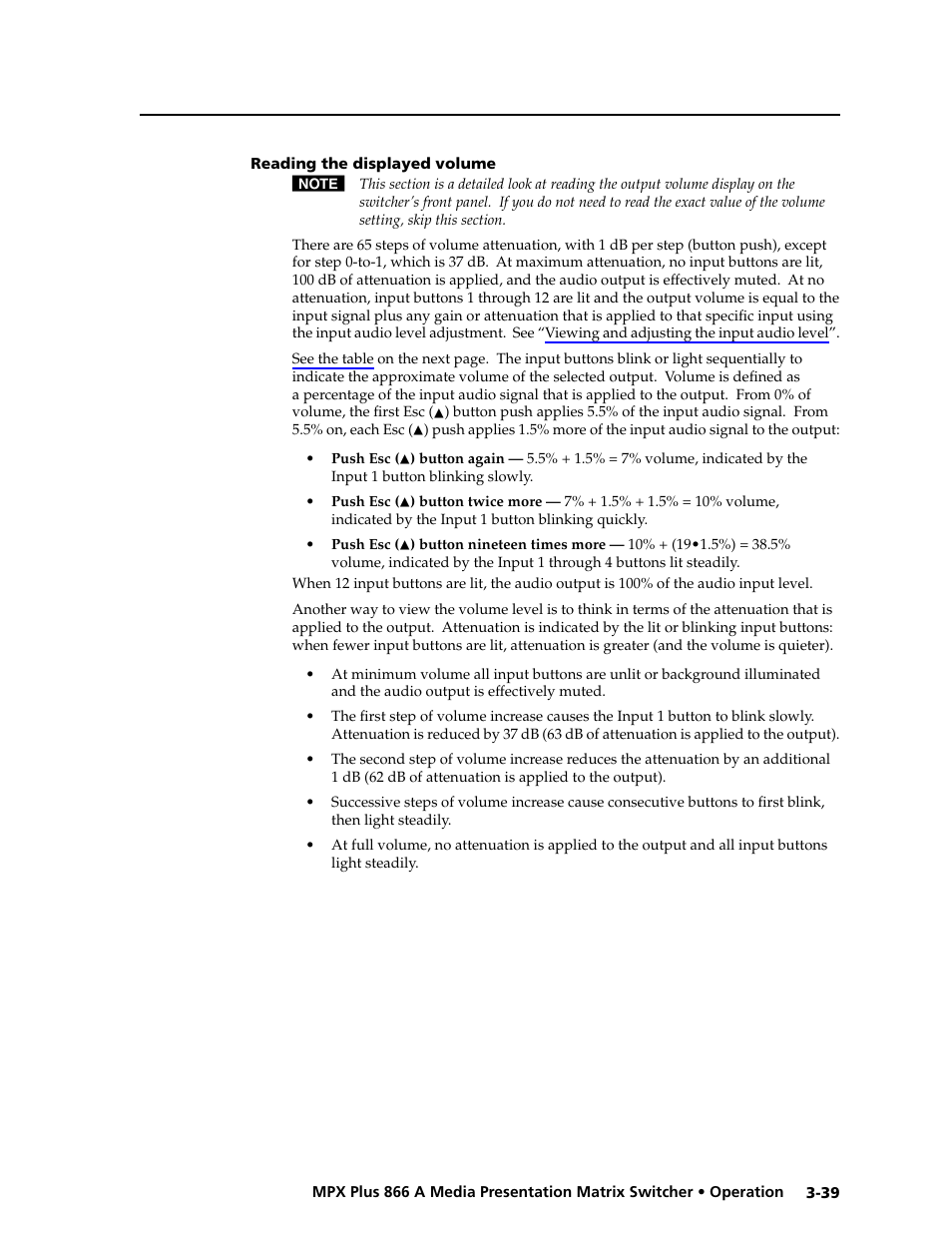 Reading the displayed volume, Reading the displayed volume -39, Preliminar y | Extron Electronics MPX Plus 866 A Rev. B User Manual | Page 69 / 222