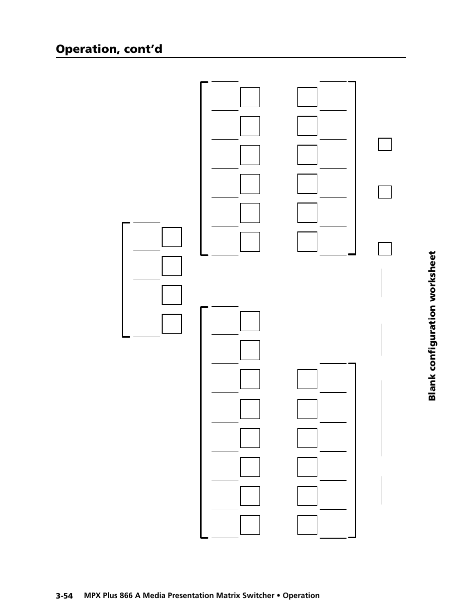 Blank configuration worksheet, Blank configuration worksheet -54, Preliminar y | Operation, cont’d | Extron Electronics MPX Plus 866 A Rev. B User Manual | Page 84 / 222