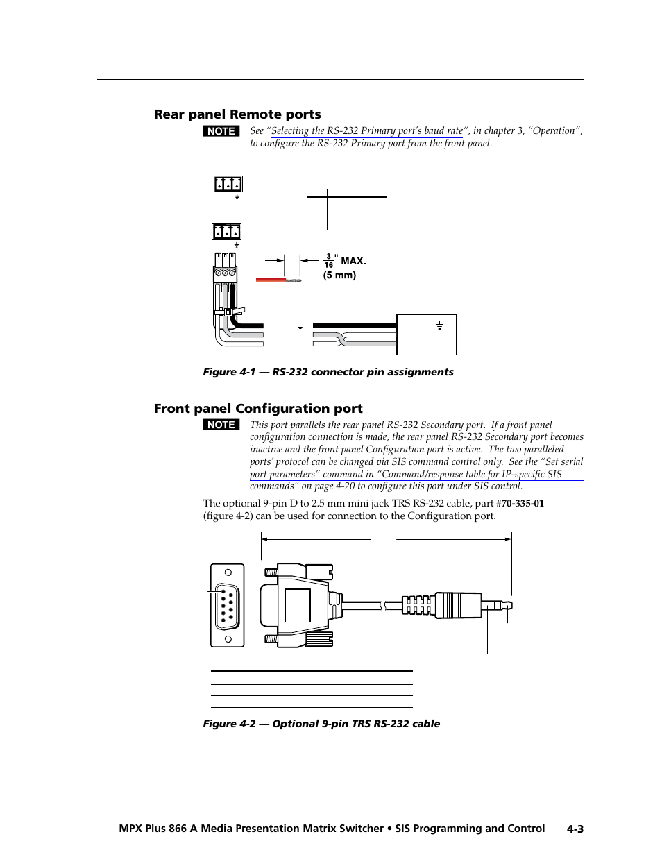 Rear panel remote ports, Front panel configuration port, Preliminar y | Extron Electronics MPX Plus 866 A Rev. B User Manual | Page 87 / 222