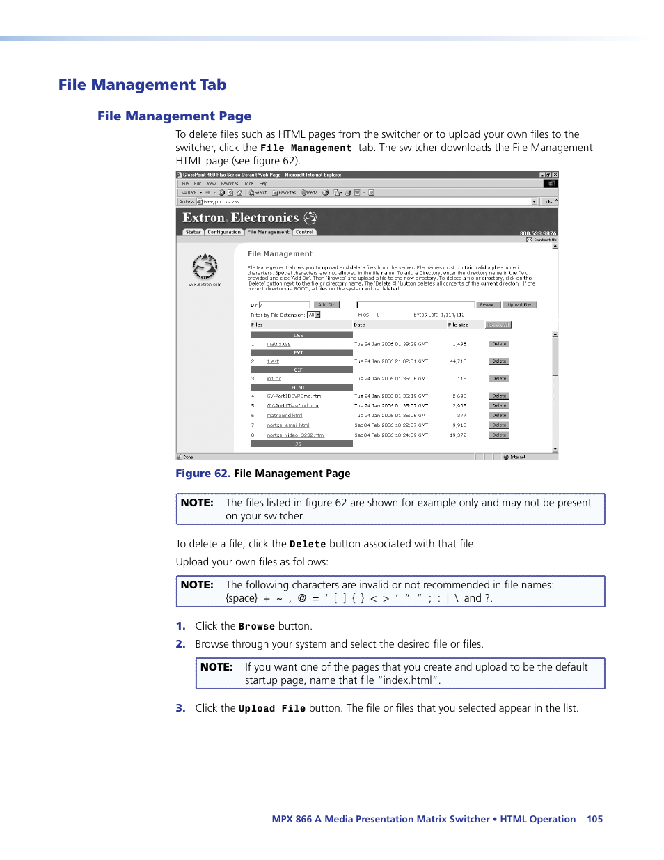 File management tab | Extron Electronics MPX 866 A User Guide User Manual | Page 110 / 134