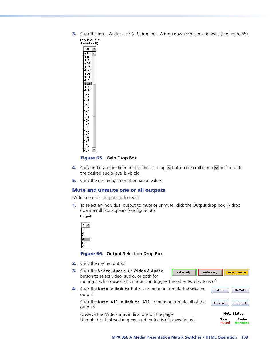 Mute and unmute one or all outputs | Extron Electronics MPX 866 A User Guide User Manual | Page 114 / 134