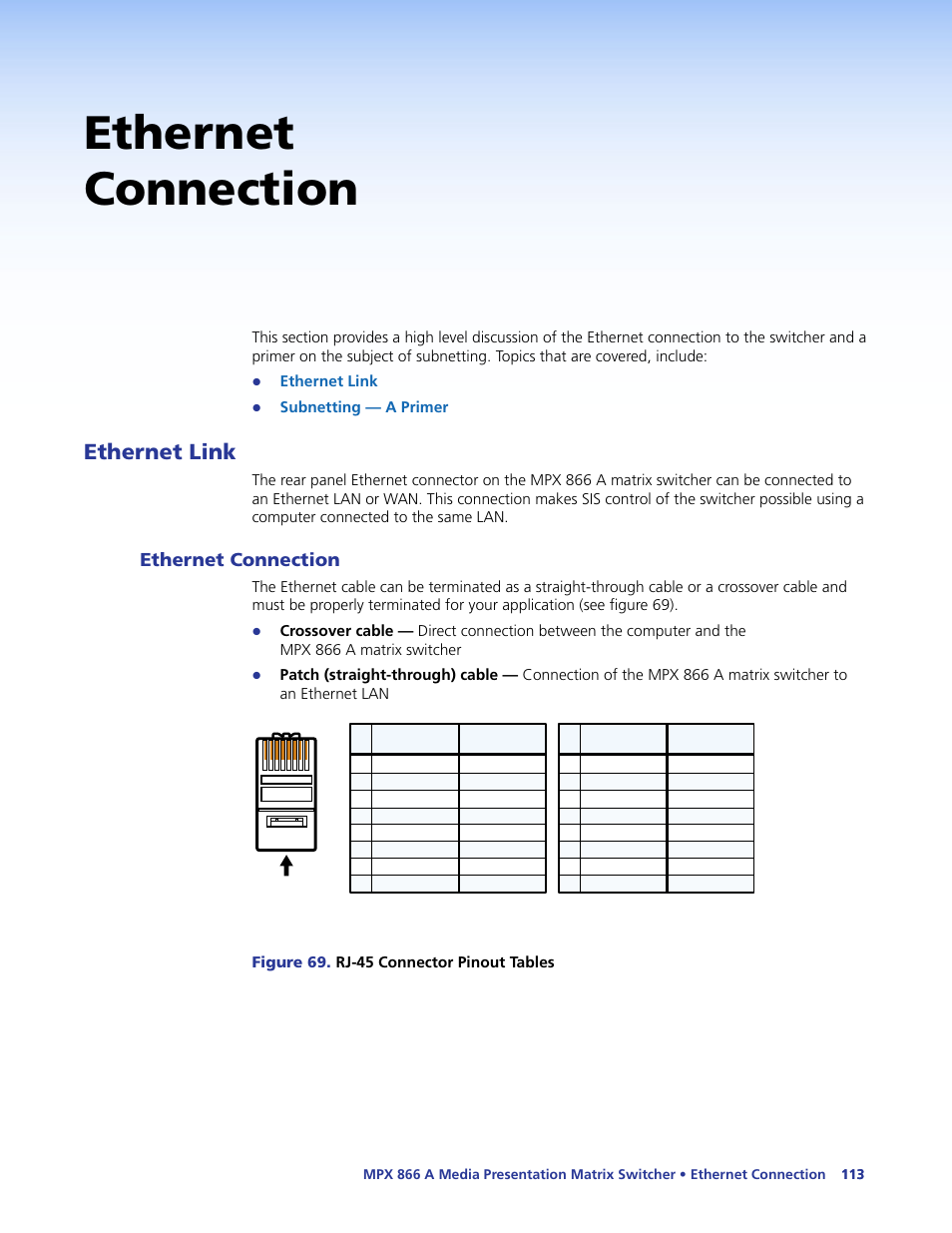 Ethernet connection, Ethernet link, Read | Extron Electronics MPX 866 A User Guide User Manual | Page 118 / 134