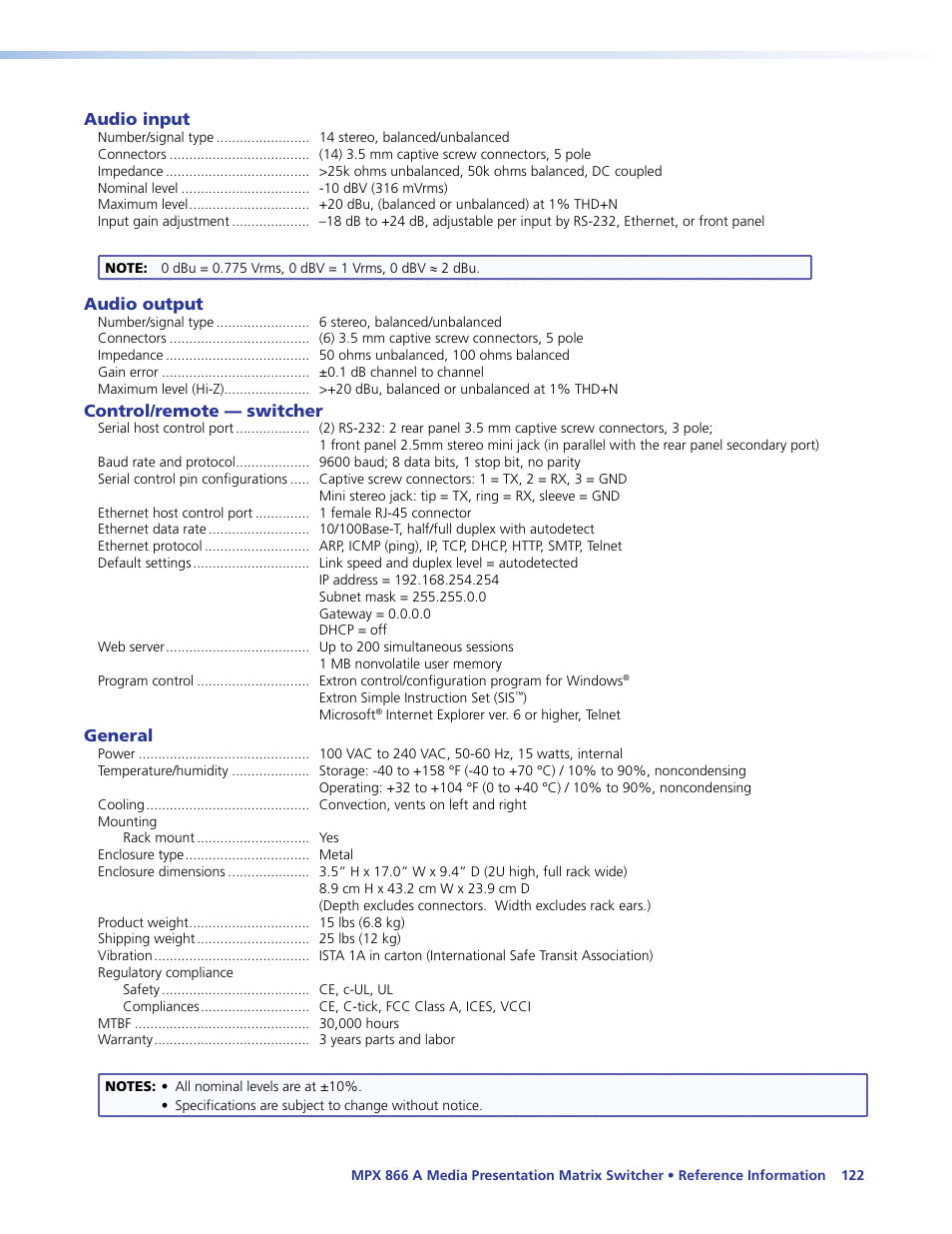 Extron Electronics MPX 866 A User Guide User Manual | Page 127 / 134