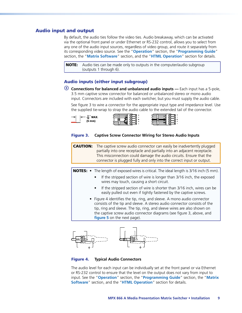 Audio input and output, Audio inputs (either input subgroup) | Extron Electronics MPX 866 A User Guide User Manual | Page 14 / 134