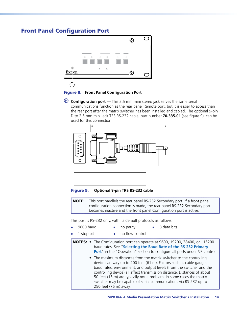 Front panel configuration port, Ont panel configuration port | Extron Electronics MPX 866 A User Guide User Manual | Page 19 / 134