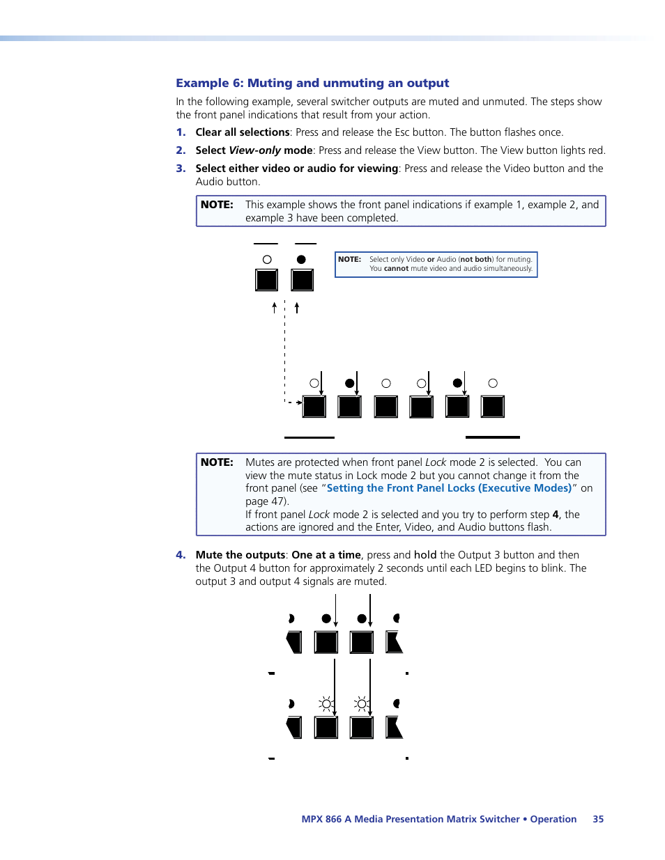 Example 6: muting and unmuting an output | Extron Electronics MPX 866 A User Guide User Manual | Page 40 / 134