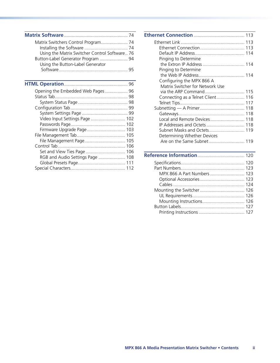 Extron Electronics MPX 866 A User Guide User Manual | Page 5 / 134