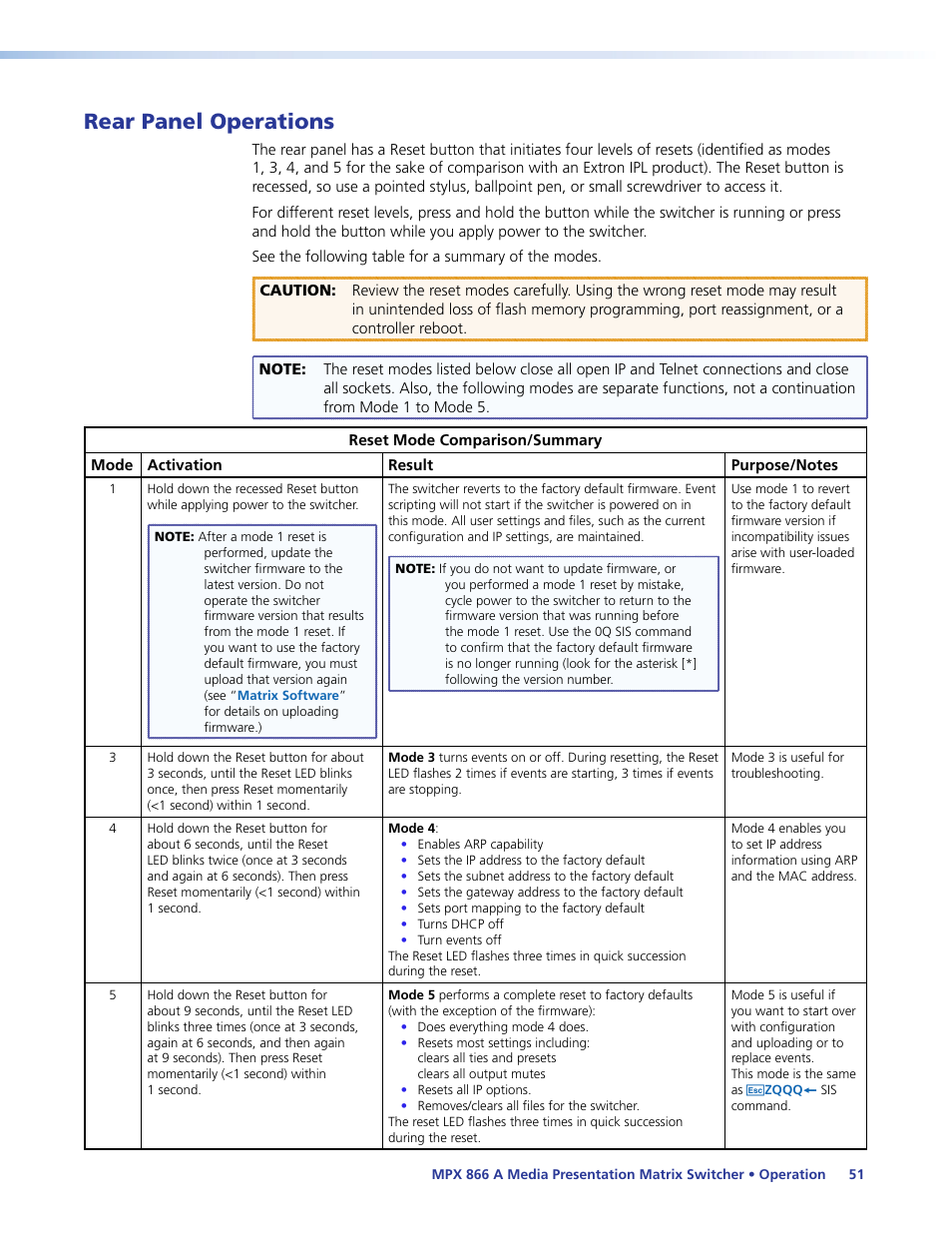 Rear panel operations | Extron Electronics MPX 866 A User Guide User Manual | Page 56 / 134