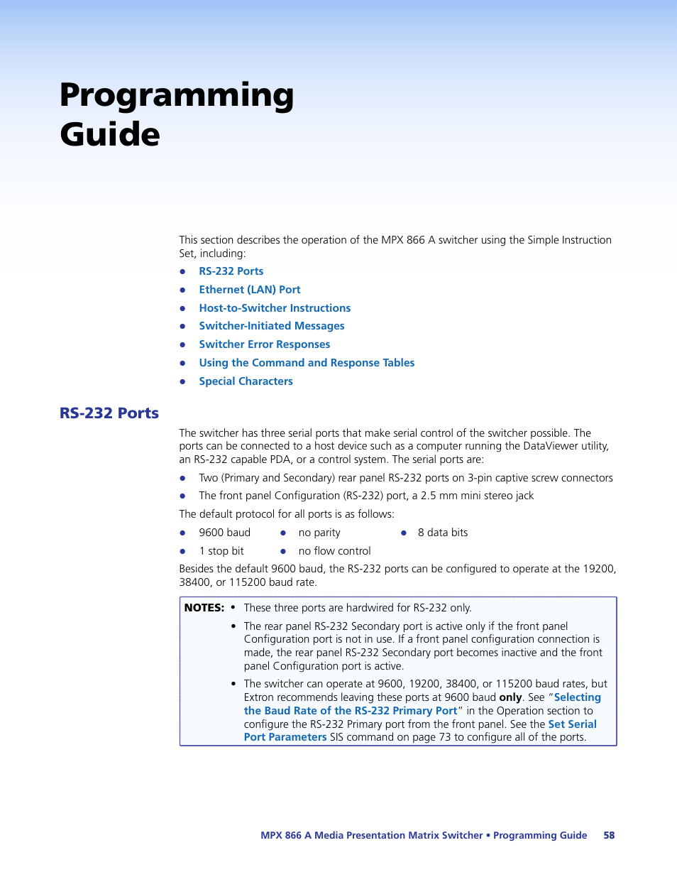 Programming guide, Rs-232 ports | Extron Electronics MPX 866 A User Guide User Manual | Page 63 / 134