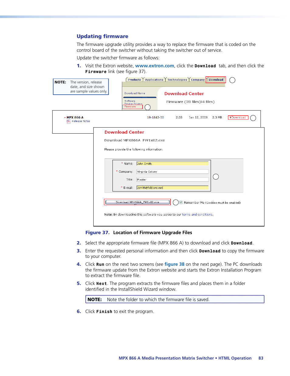 Updating firmware | Extron Electronics MPX 866 A User Guide User Manual | Page 88 / 134