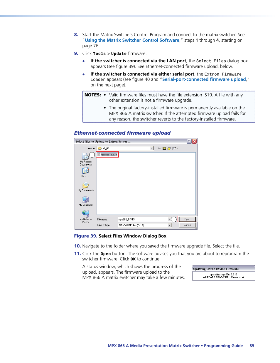 Ethernet-connected firmware upload | Extron Electronics MPX 866 A User Guide User Manual | Page 90 / 134