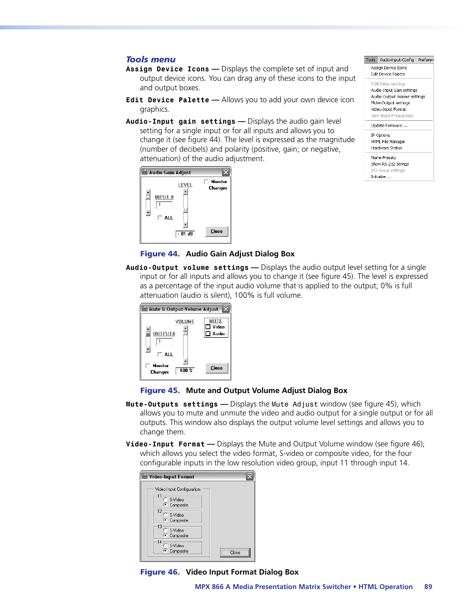 Tools menu, Matrix, Software | Section, and the, Matrix software | Extron Electronics MPX 866 A User Guide User Manual | Page 94 / 134