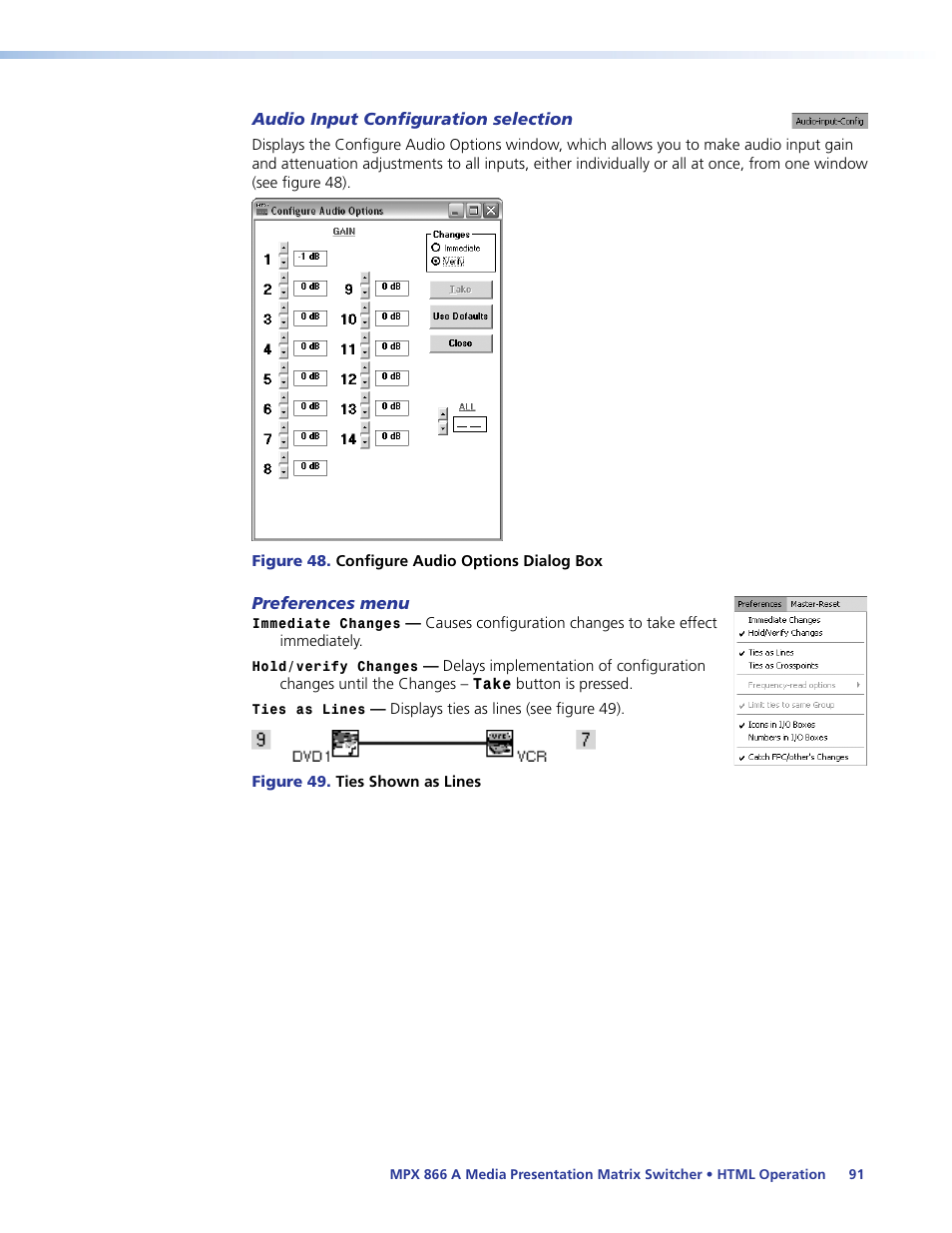 Audio input configuration selection | Extron Electronics MPX 866 A User Guide User Manual | Page 96 / 134