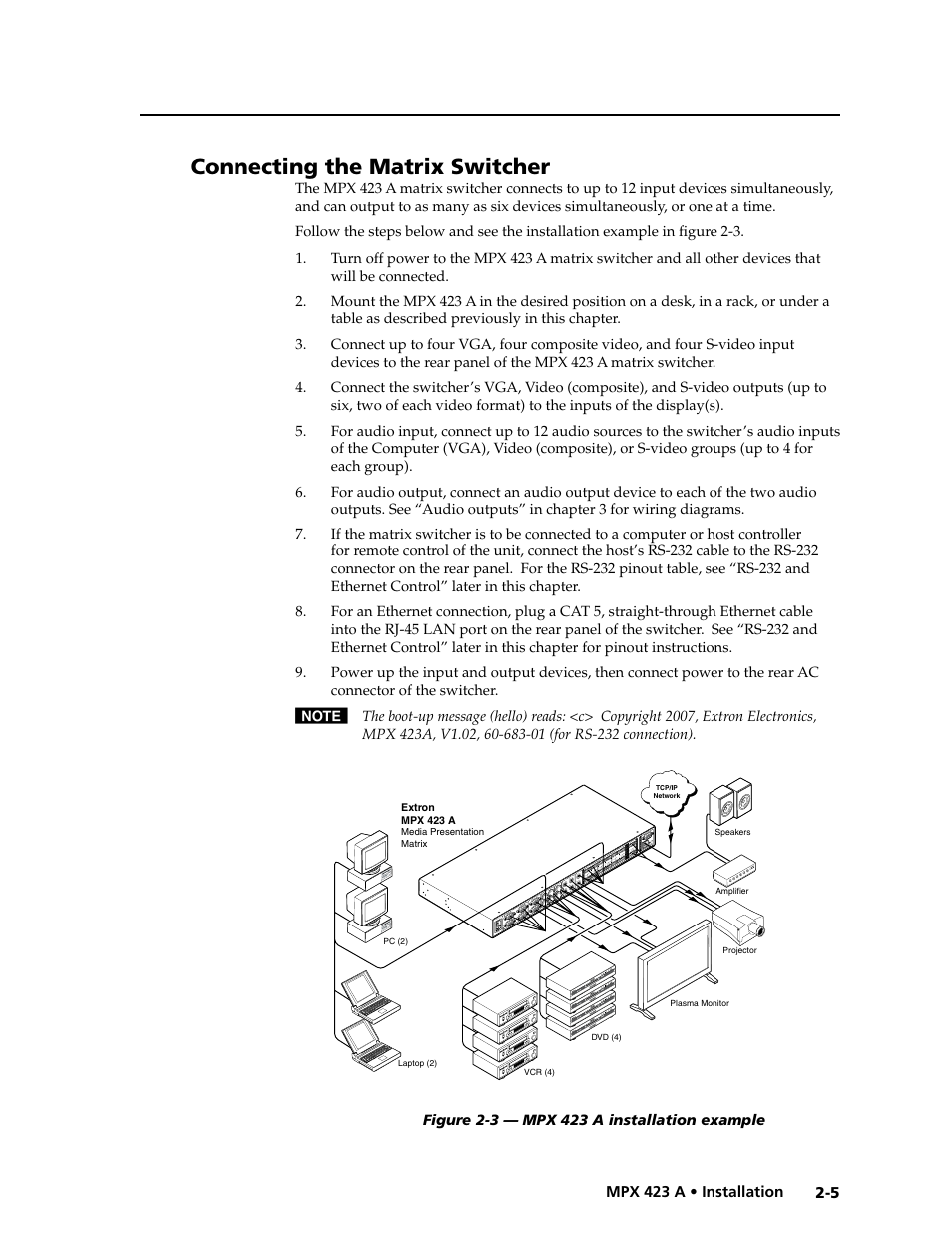 Connecting the matrix switcher, Preliminar y | Extron Electronics MPX 423 A User Manual | Page 17 / 64