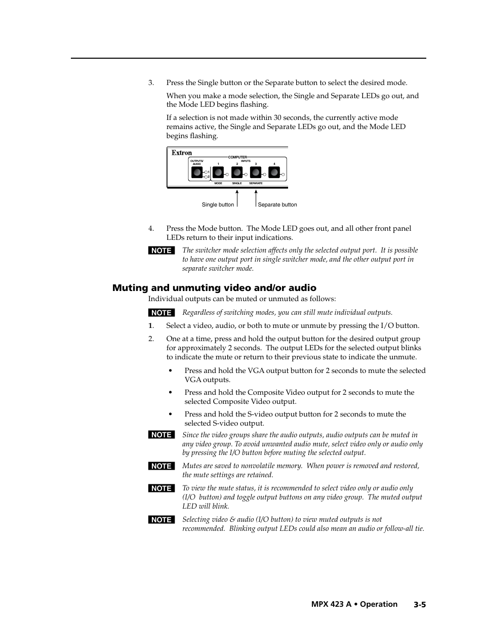 Muting and unmuting video and/or audio, Preliminar y | Extron Electronics MPX 423 A User Manual | Page 23 / 64