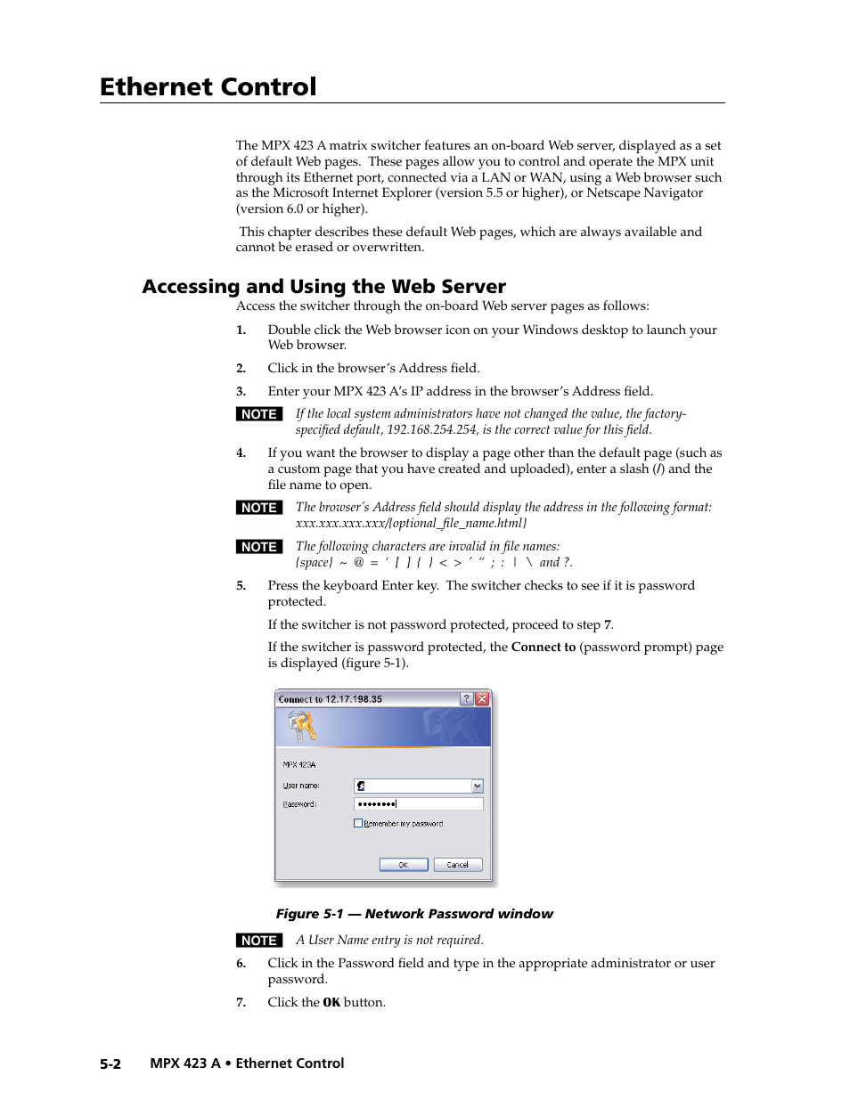Accessing and using the web server, Preliminar y, Ethernet control | Extron Electronics MPX 423 A User Manual | Page 42 / 64