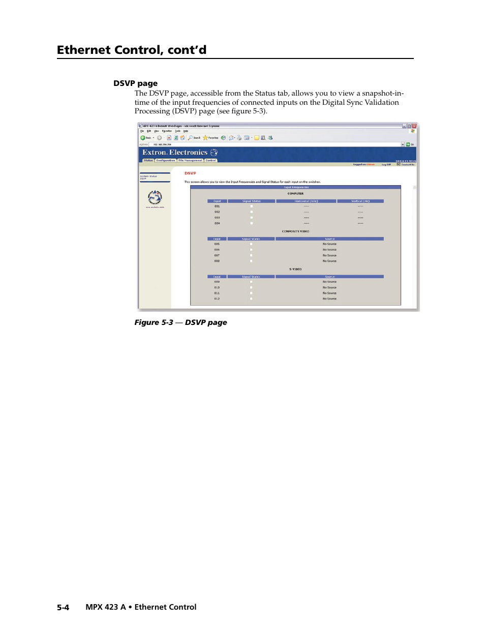 Preliminar y, Ethernet control, cont’d | Extron Electronics MPX 423 A User Manual | Page 44 / 64