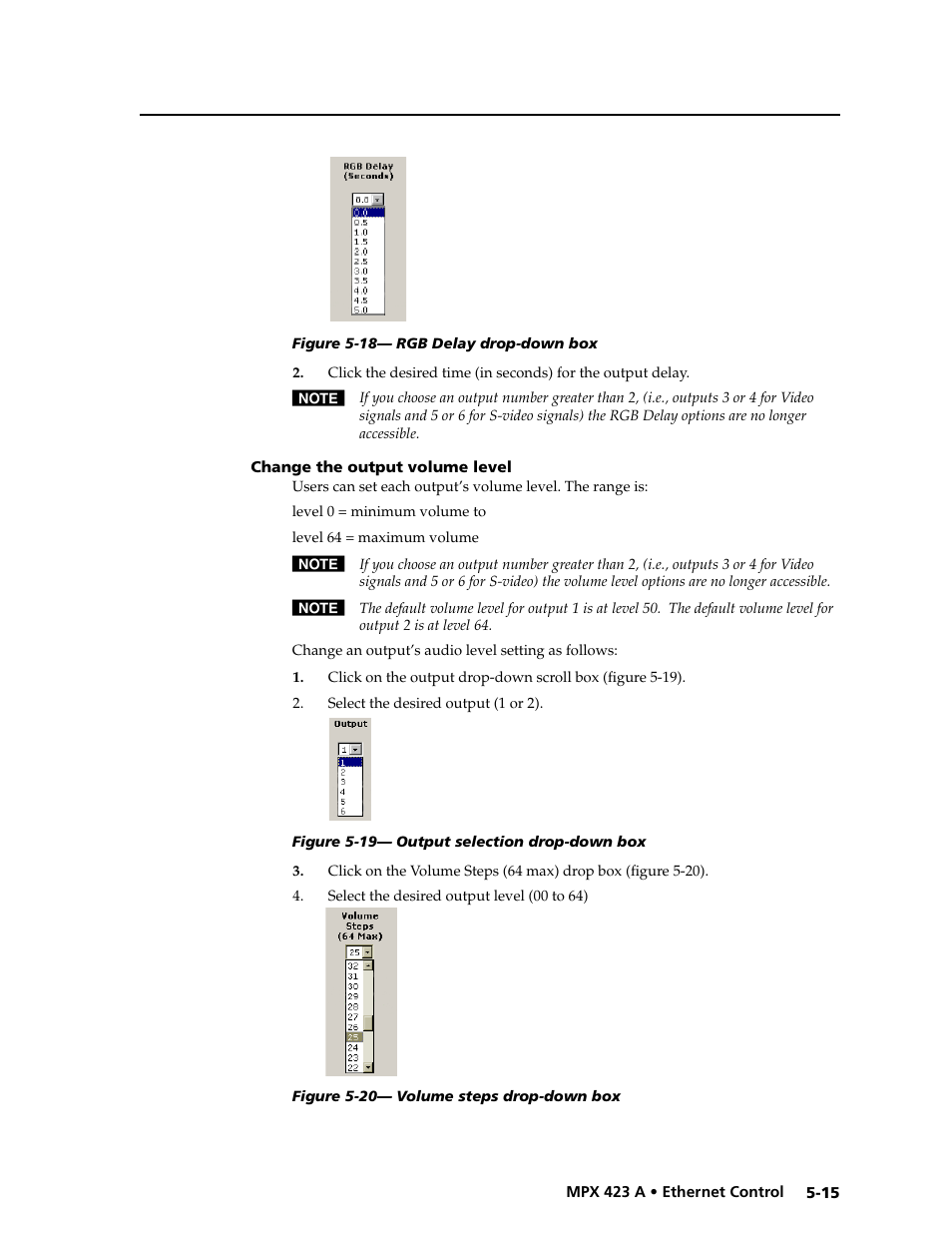 Change the output volume level, Preliminar y | Extron Electronics MPX 423 A User Manual | Page 55 / 64