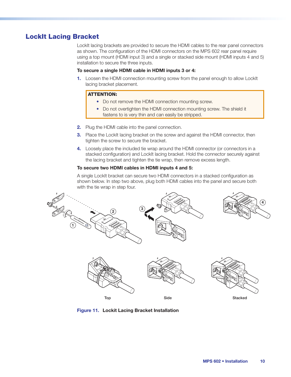 Lockit lacing bracket, D hdmi cables (see | Extron Electronics MPS 602 Series User Guide User Manual | Page 16 / 44