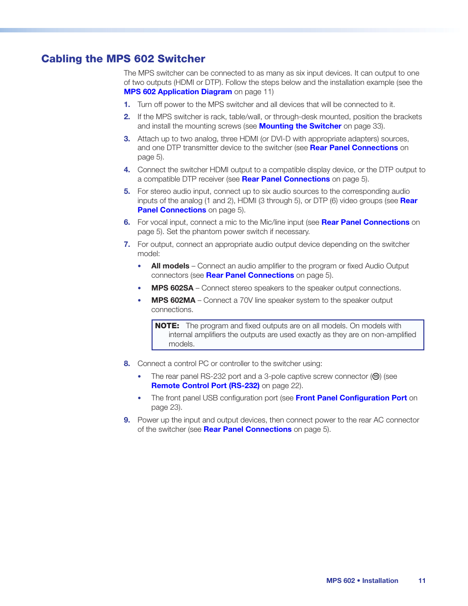 Cabling the mps 602 switcher | Extron Electronics MPS 602 Series User Guide User Manual | Page 17 / 44