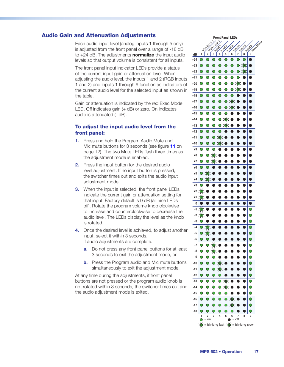 Audio gain and attenuation adjustments, Ont panel (see | Extron Electronics MPS 602 Series User Guide User Manual | Page 23 / 44