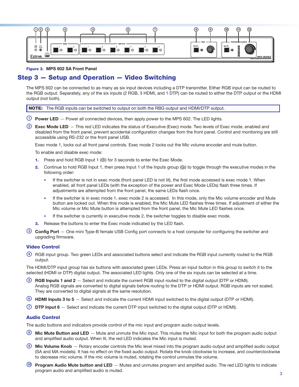 Step 3 — setup and operation — video switching | Extron Electronics MPS 602 Series Setup Guide User Manual | Page 3 / 4