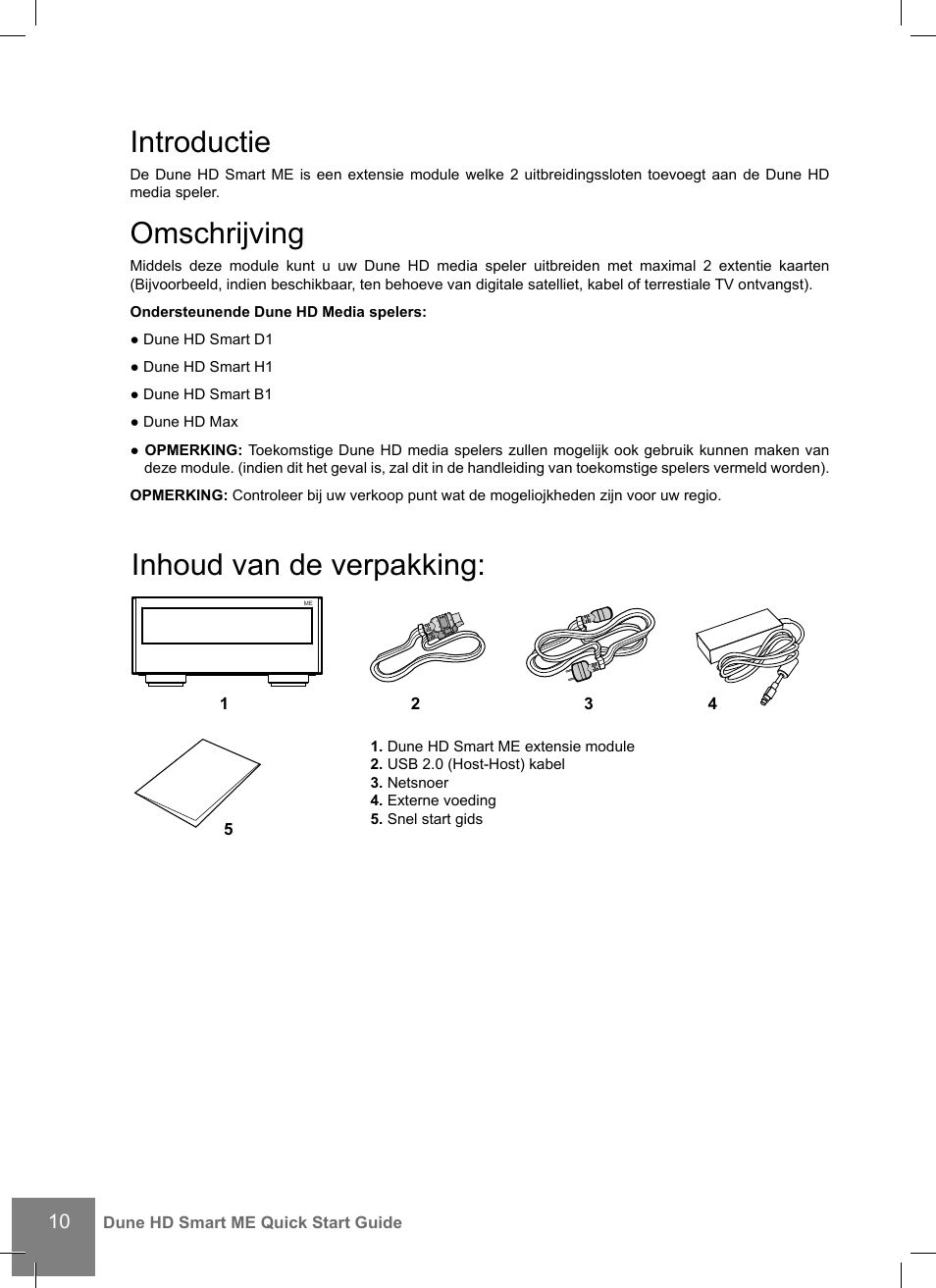 Introductie, Omschrijving, Inhoud van de verpakking | DUNE Smart ME User Manual | Page 10 / 20