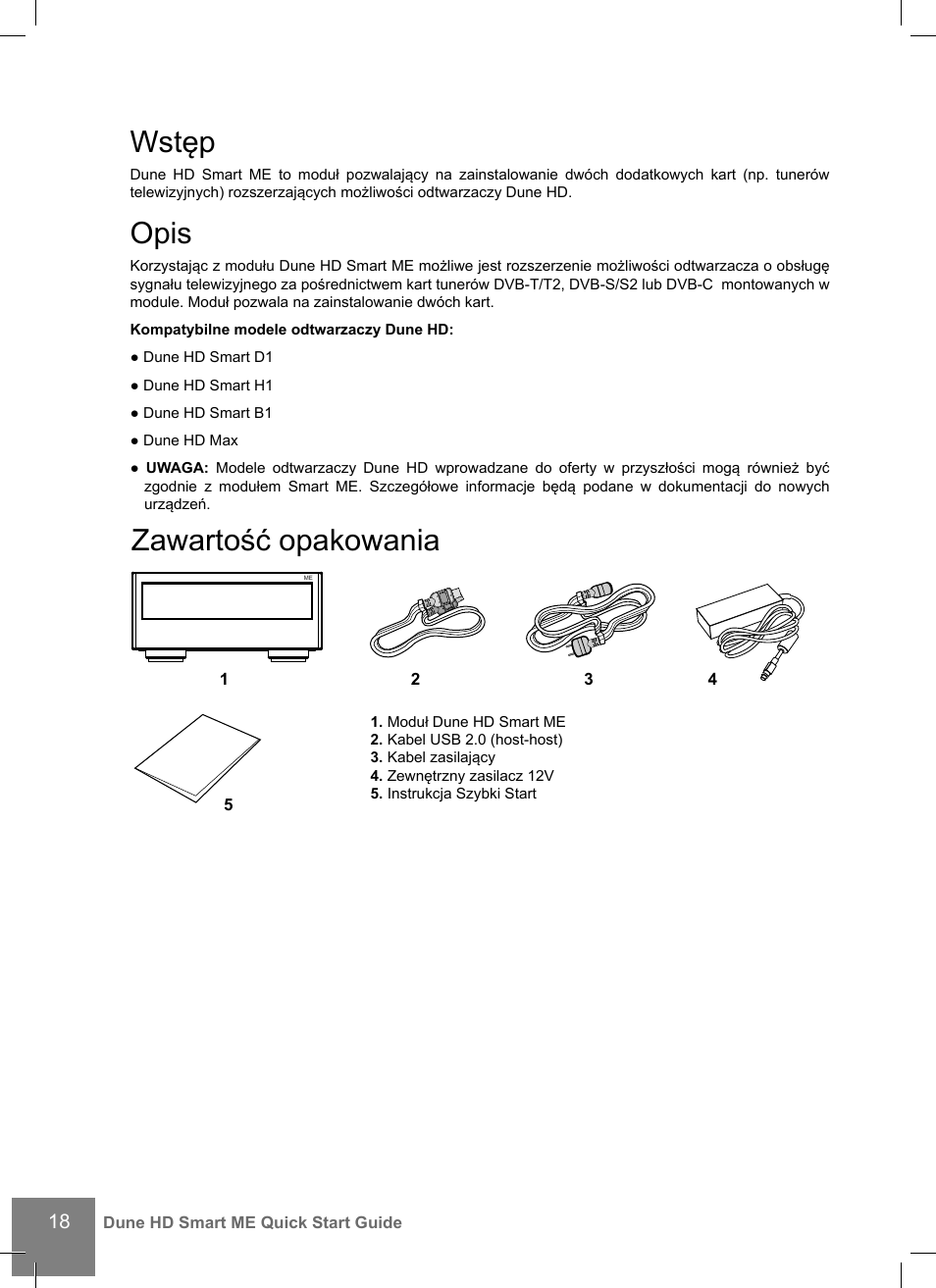 Wstęp, Opis, Zawartość opakowania | DUNE Smart ME User Manual | Page 18 / 20