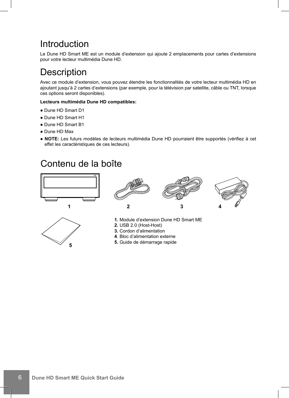 Introduction, Description, Contenu de la boîte | DUNE Smart ME User Manual | Page 6 / 20