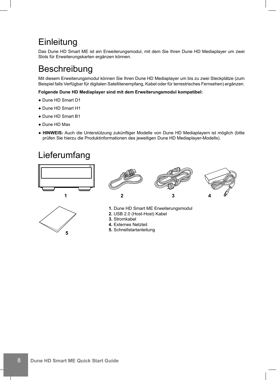 Einleitung, Beschreibung, Lieferumfang | DUNE Smart ME User Manual | Page 8 / 20