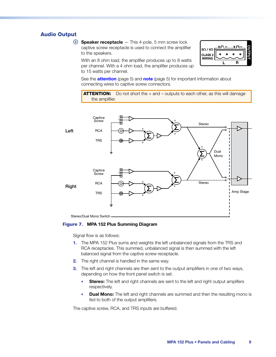 Audio output, Audio, Output | Extron Electronics MPA 152 Plus User Guide User Manual | Page 15 / 22