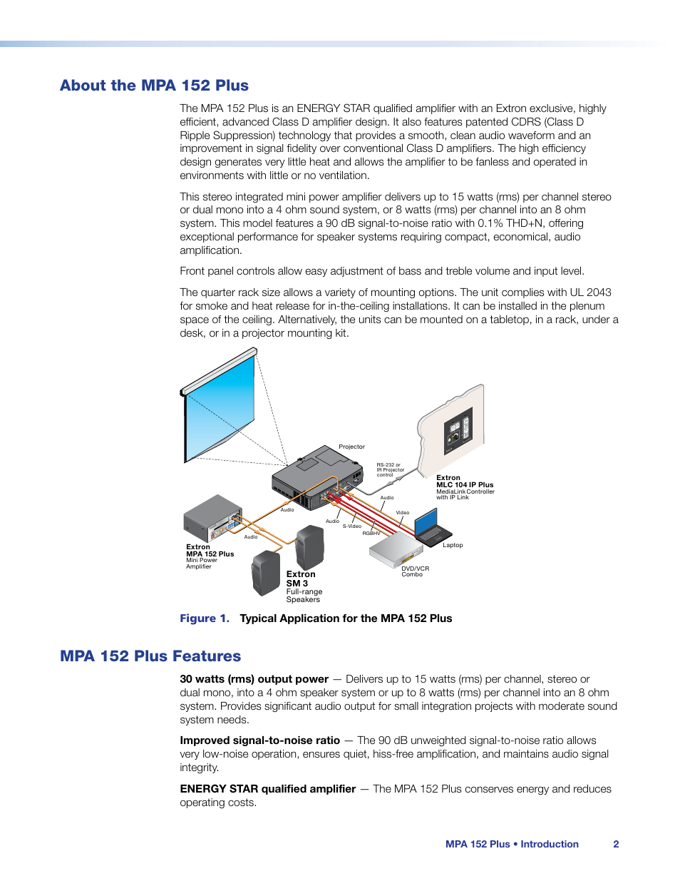 About the mpa 152 plus, Mpa 152 plus features, About the mpa 152 plus mpa 152 plus features | Extron Electronics MPA 152 Plus User Guide User Manual | Page 8 / 22