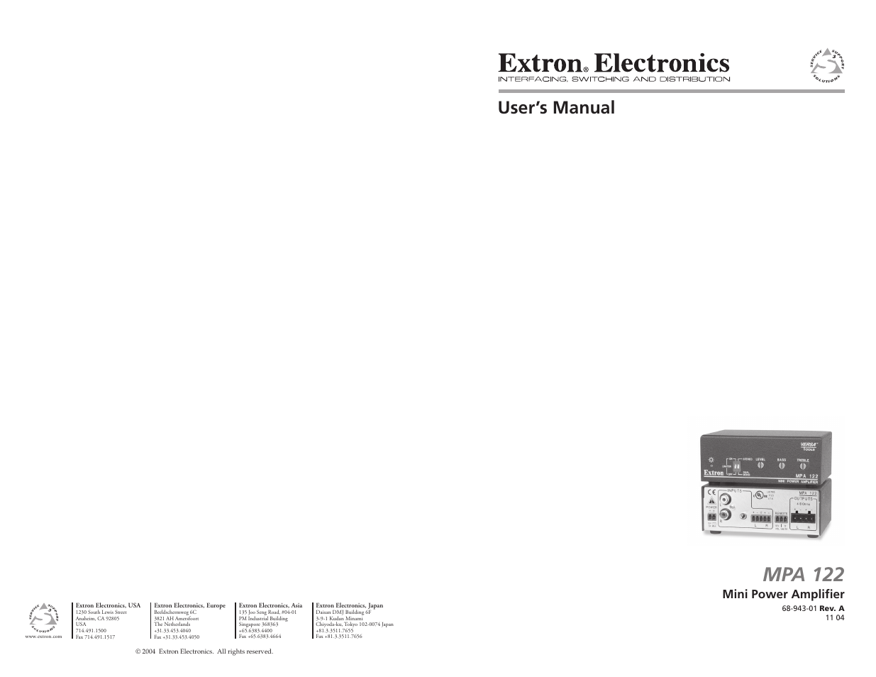 Extron Electronics MPA 122 User Guide User Manual | 16 pages