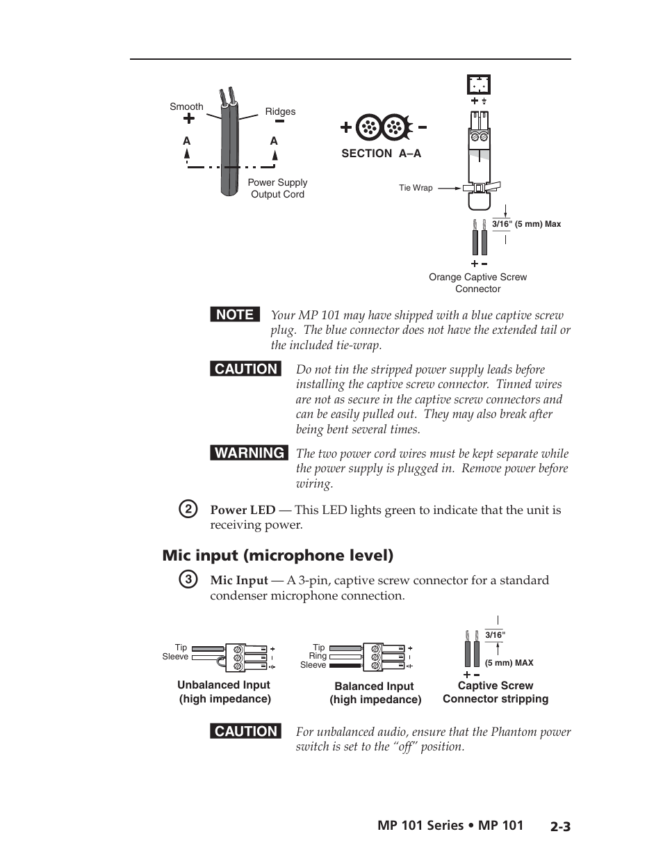 Mic input (microphone level) | Extron Electronics MP 101 Series User Guide User Manual | Page 11 / 47