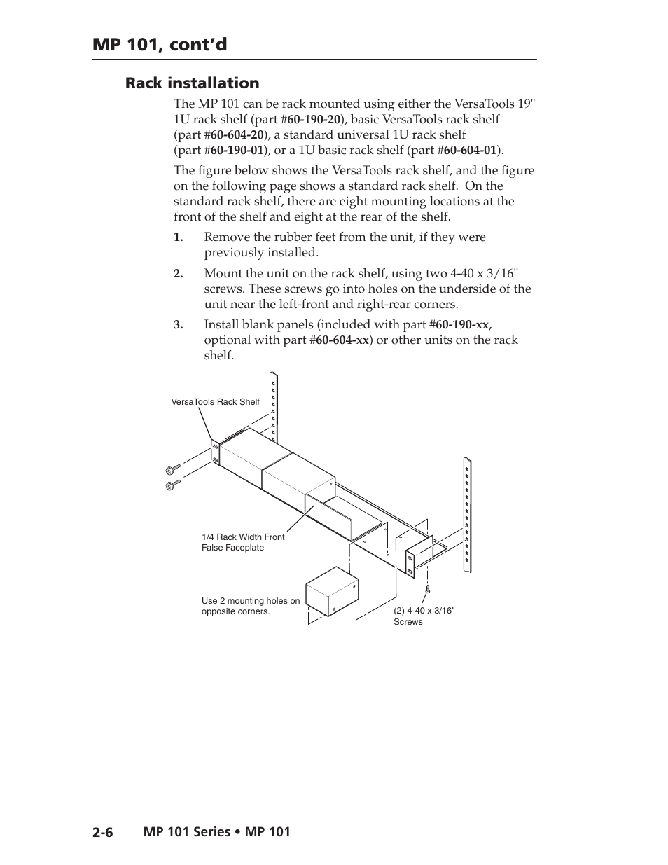 Mp 101, cont’d, Rack installation | Extron Electronics MP 101 Series User Guide User Manual | Page 14 / 47