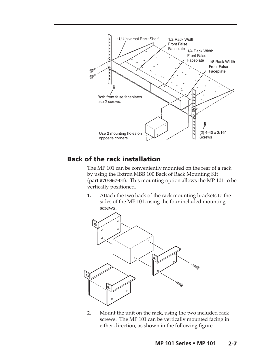 Back of the rack installation | Extron Electronics MP 101 Series User Guide User Manual | Page 15 / 47