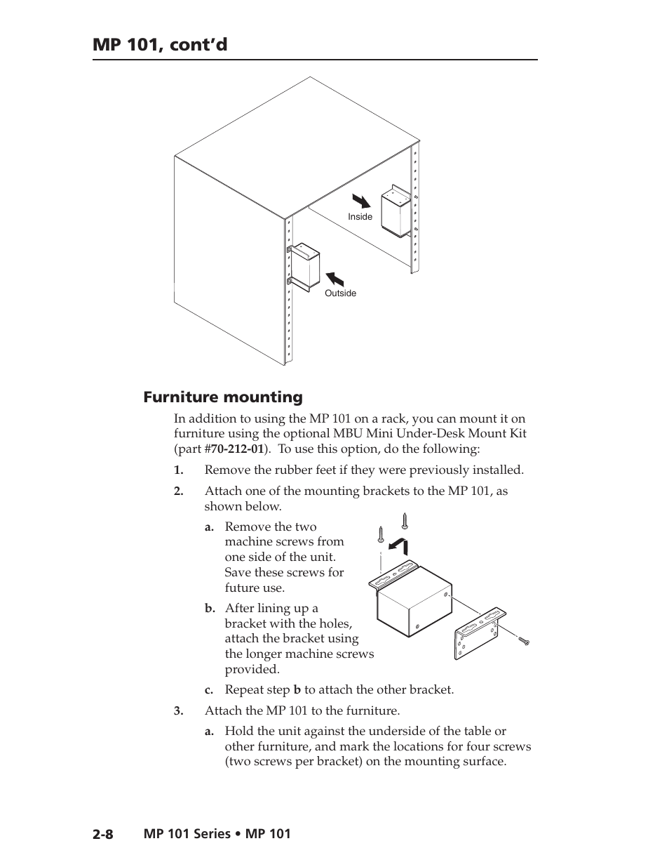 Mp 101, cont’d, Furniture mounting | Extron Electronics MP 101 Series User Guide User Manual | Page 16 / 47