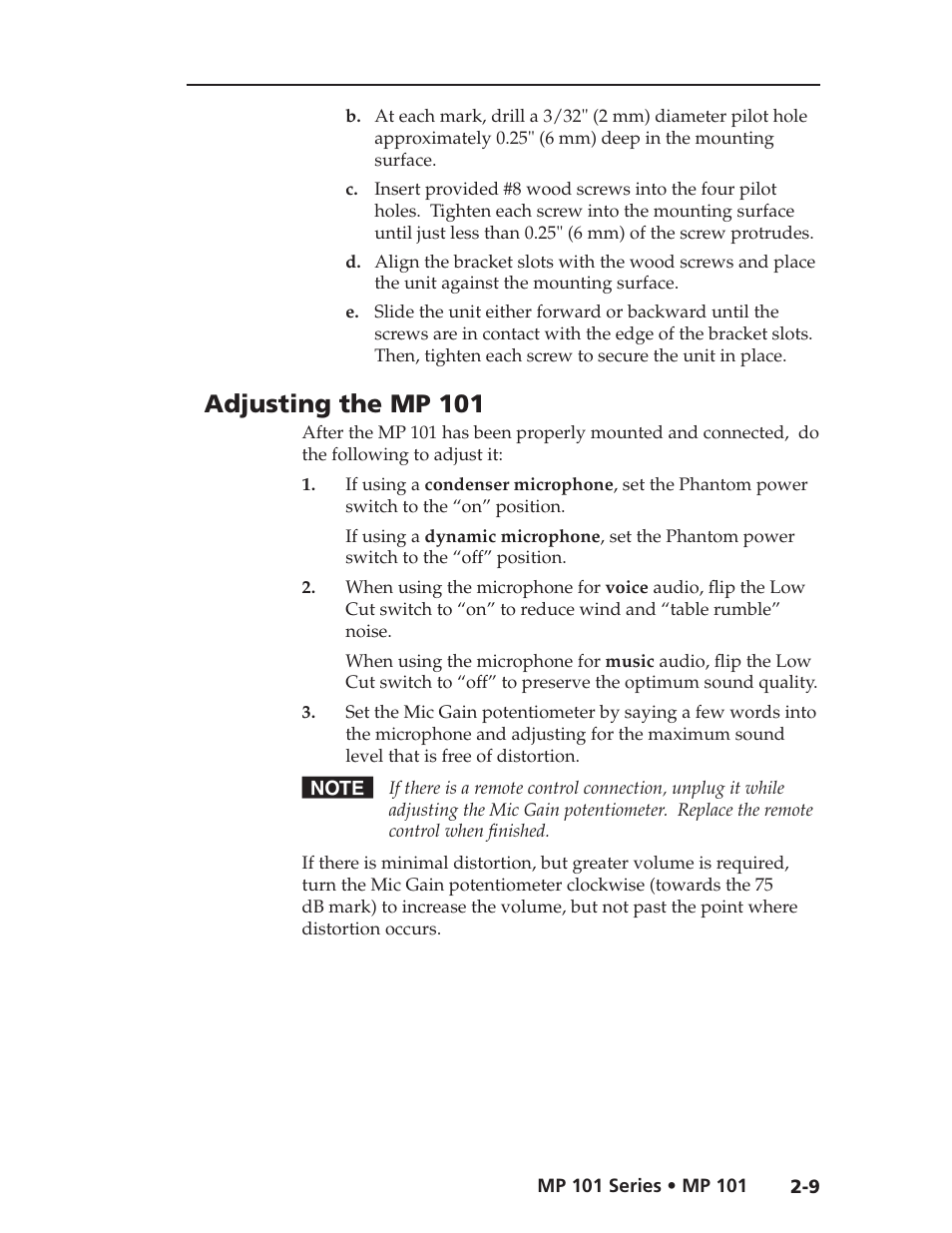 Adjusting the mp 101 | Extron Electronics MP 101 Series User Guide User Manual | Page 17 / 47