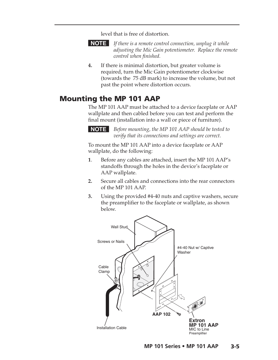 Mounting the mp 101 aap, Level that is free of distortion | Extron Electronics MP 101 Series User Guide User Manual | Page 23 / 47