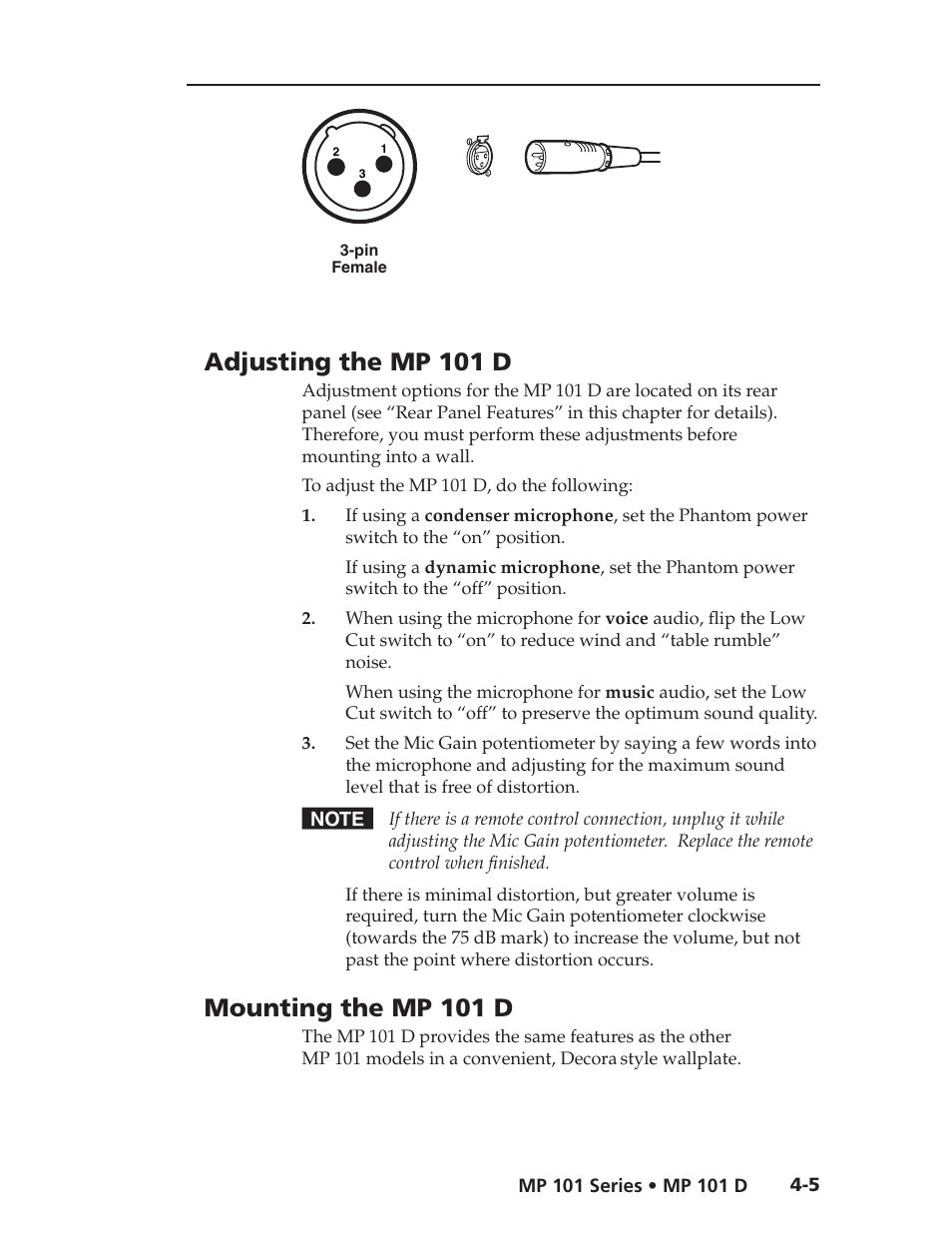 Adjusting the mp 101 d, Mounting the mp 101 d | Extron Electronics MP 101 Series User Guide User Manual | Page 30 / 47