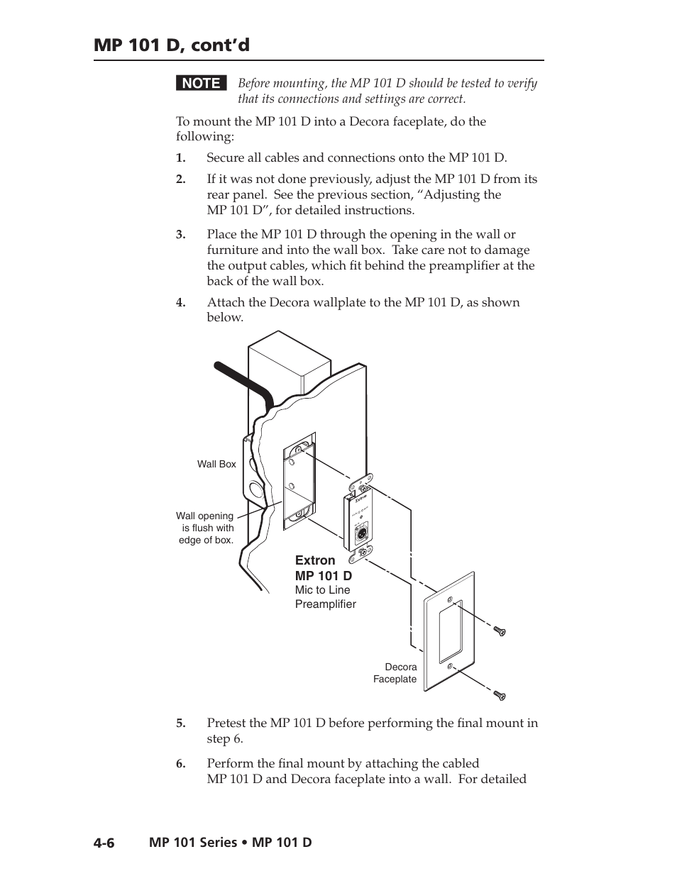 Mp 101 d, cont’d | Extron Electronics MP 101 Series User Guide User Manual | Page 31 / 47