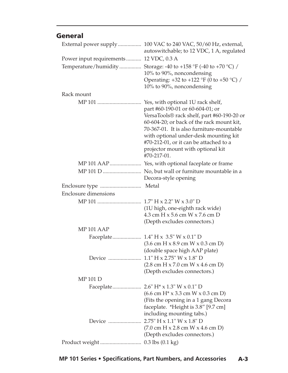 General | Extron Electronics MP 101 Series User Guide User Manual | Page 39 / 47