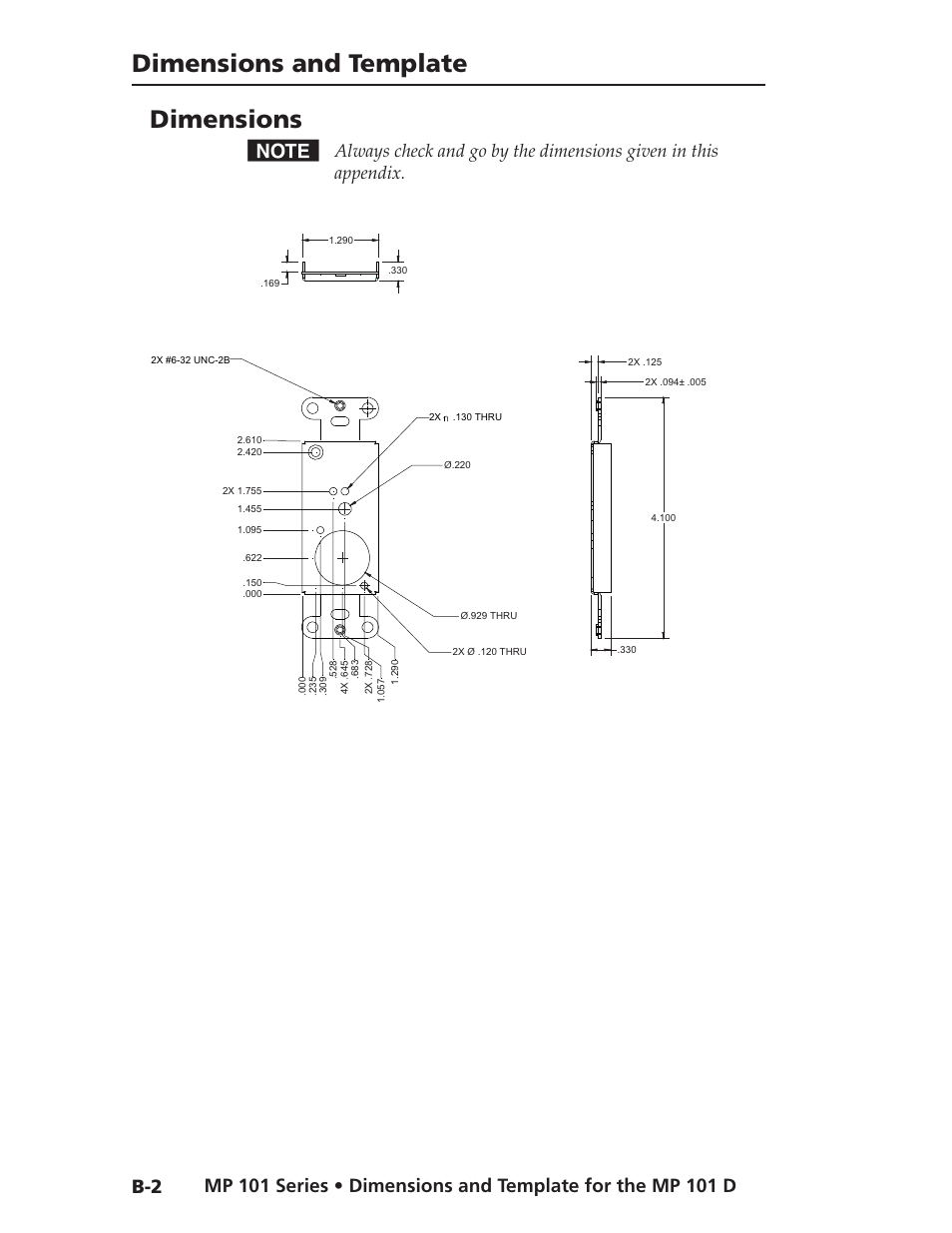 Dimensions and template, Dimensions | Extron Electronics MP 101 Series User Guide User Manual | Page 44 / 47