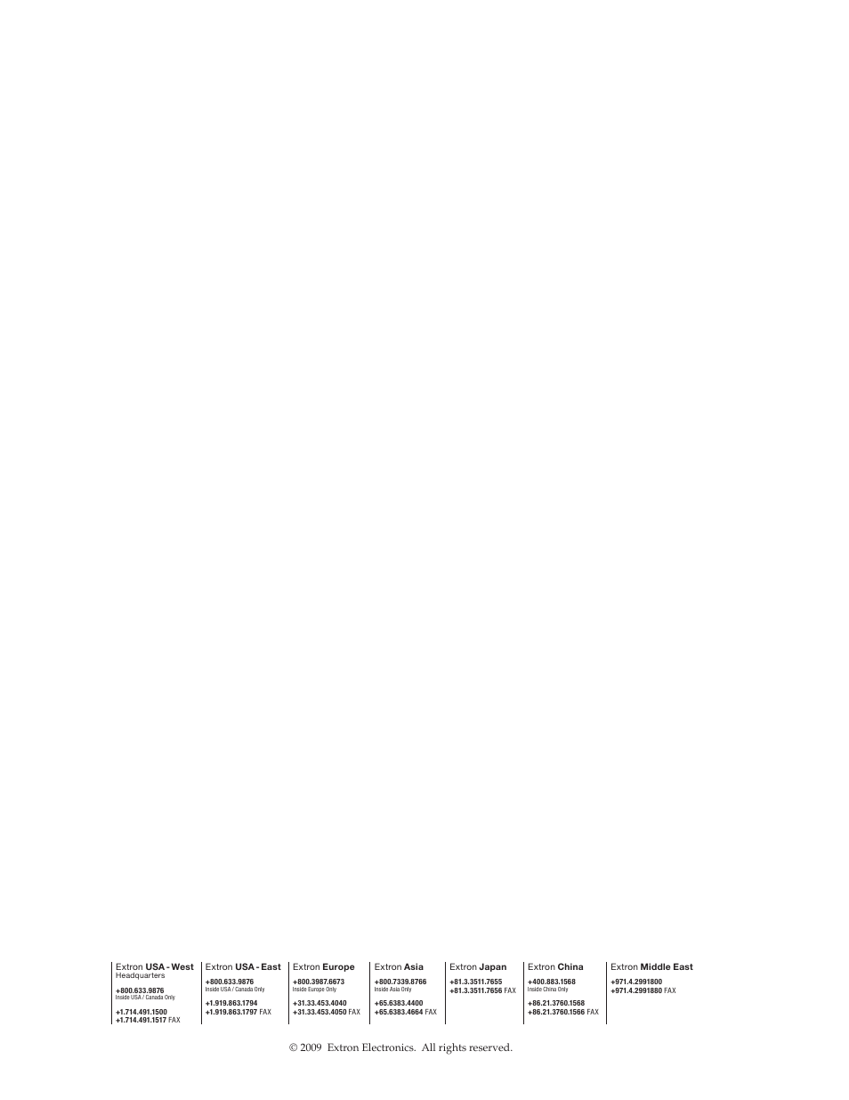 2009 extron electronics. all rights reserved | Extron Electronics MP 101 Series User Guide User Manual | Page 47 / 47
