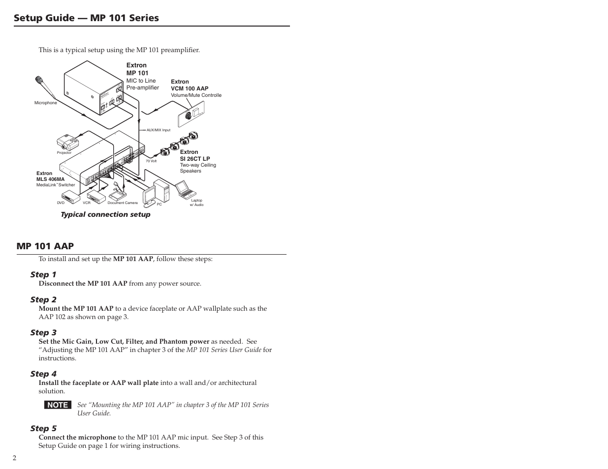 Extron Electronics MP 101 Series Setup Guide User Manual | Page 2 / 4