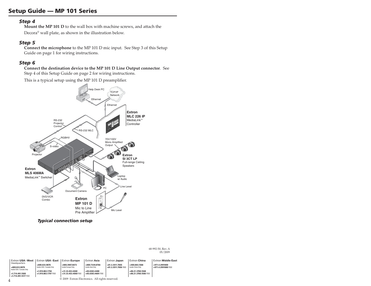 Setup guide — mp 101 series | Extron Electronics MP 101 Series Setup Guide User Manual | Page 4 / 4